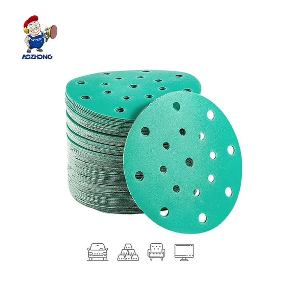 6 Inch 9 Hole Self Adhesive Abrasive Paper Discs Green Polyester Film Sanding Disc for Car 